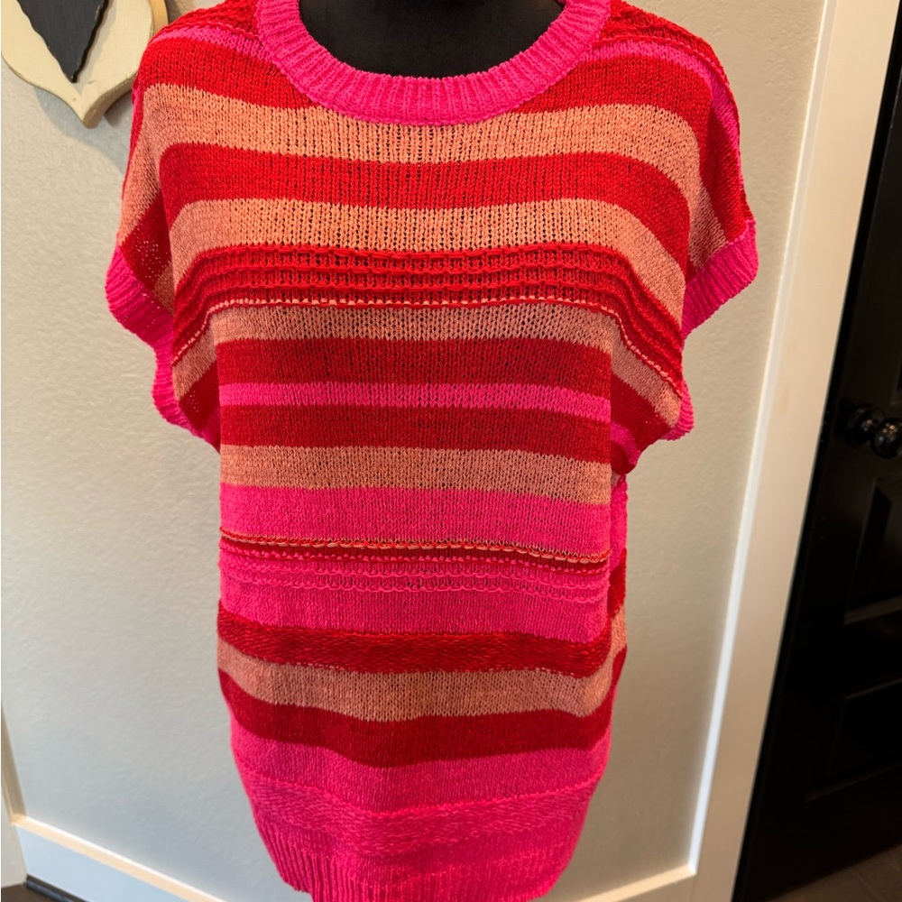 JODIFL Vibrant Pink and Red Striped Sweater